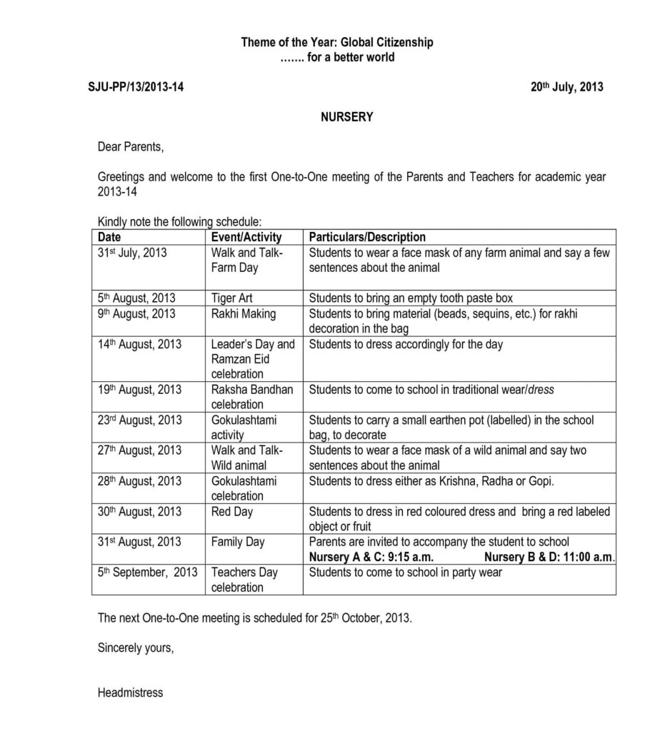 Circular of the First Visiting Day &#8211; Pre-Primary