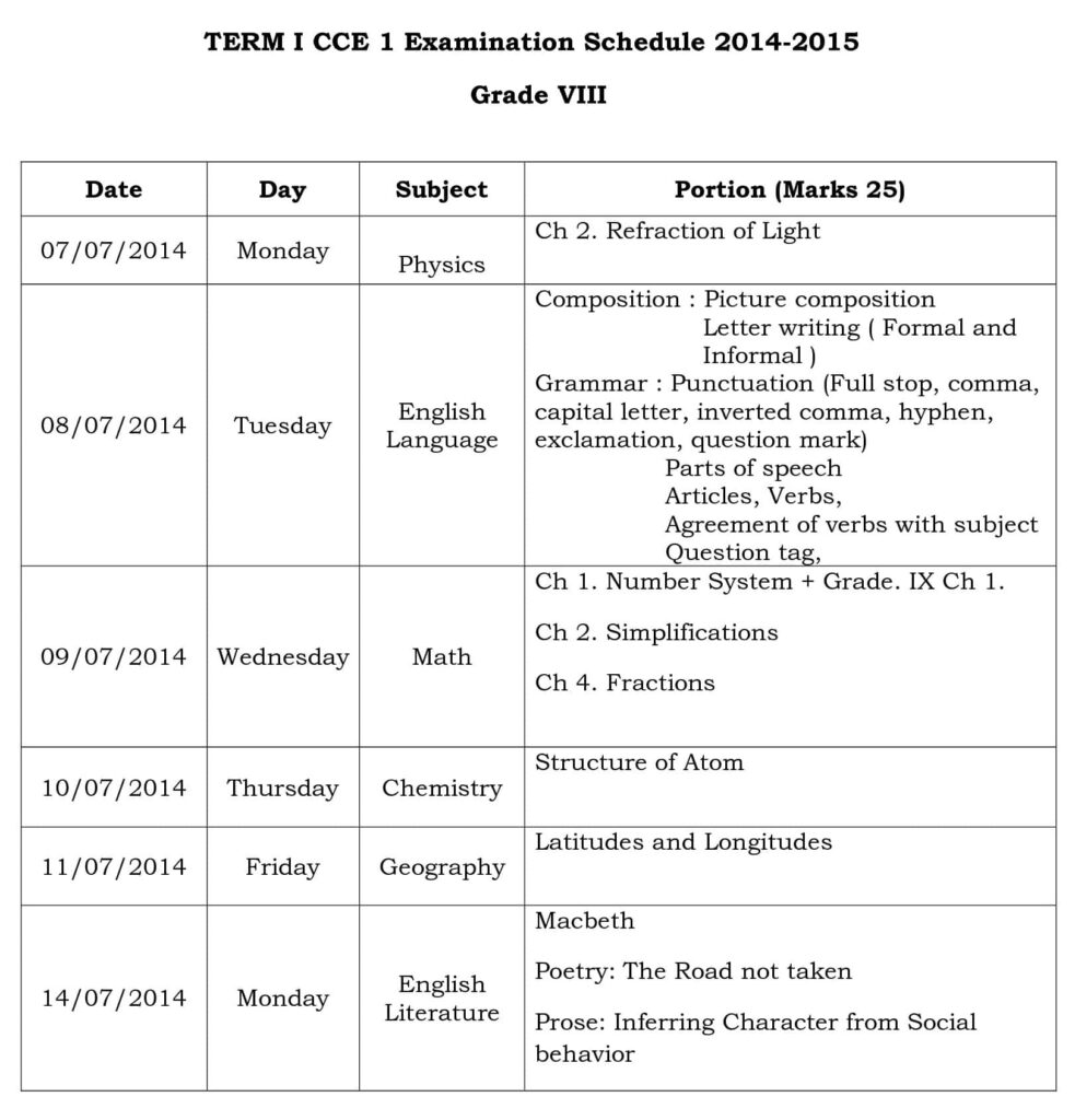 Term 1CCE Timetable
