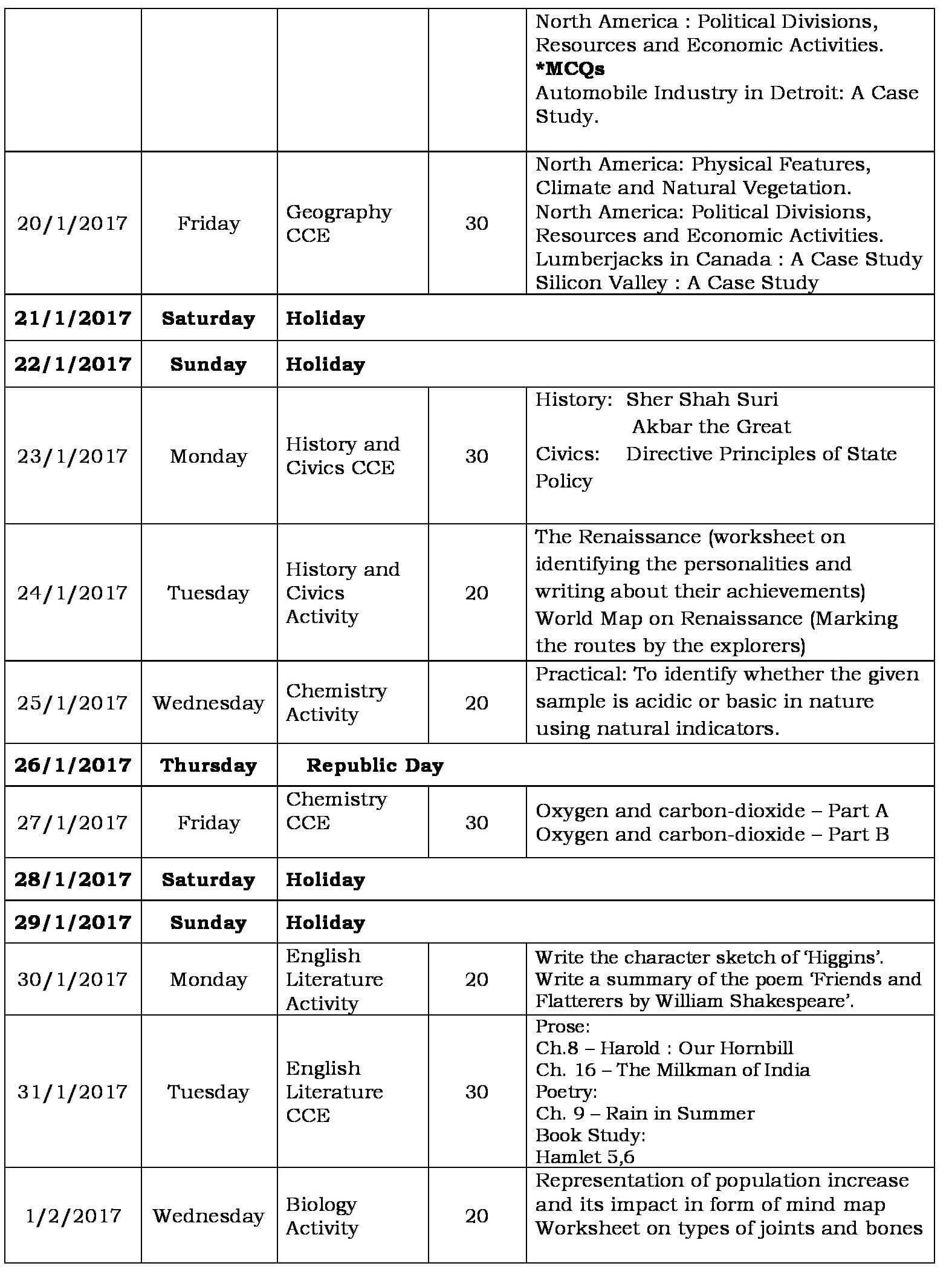 Term II CCE 2 Schedule